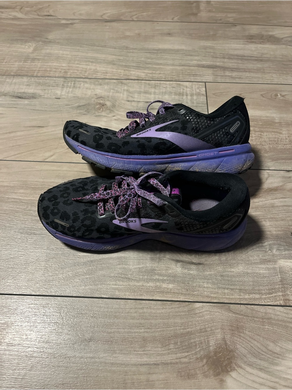 Brooks Ghost 14 Run Wild Electric Cheetah Women's 7.5 Black Purple Leopard Shoes